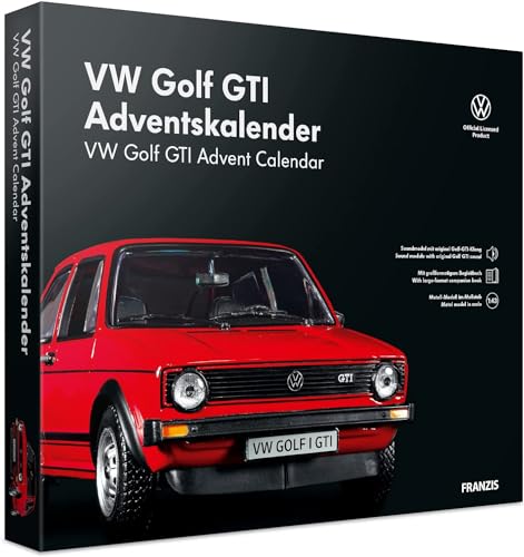 FRANZIS 55102 - VW Golf GTI Adventskalender rot, Metall Modellbausatz im Maßstab 1:43, inkl. Soundmodul und 52-seitigem Begleitbuch von Franzis