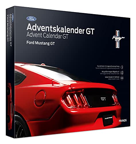 Franzis 55111 - Ford Mustang GT Adventskalender Race red, Modellbausatz im Maßstab 1:24, inkl. Soundmodul und 52-seitigem Begleitbuch von Franzis