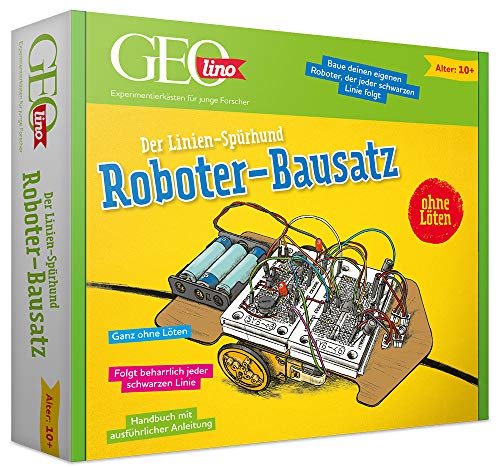 FRANZIS 67076 - GEOlino Roboter-Bausatz: Der Linien Spürhund - Eigenen Roboter bauen - Funktioniert öhne Löten - Ab 10 Jahren von Franzis