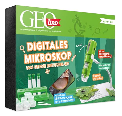 FRANZIS 67184 - GEOLINO Digitales Mikroskop, das große Entdecker-Set mit Experimentierideen für drinnen und draußen für Kinder ab 8 Jahren, inkl. 96-seitigem Begleitbuch von Franzis