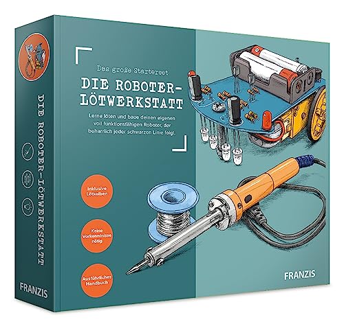 FRANZIS 67189 - Das große Starterset, die Roboter-Lötwerkstatt, lerne löten und baue deinen eigenen Roboter, inkl. Lötkolben und Handbuch von Franzis