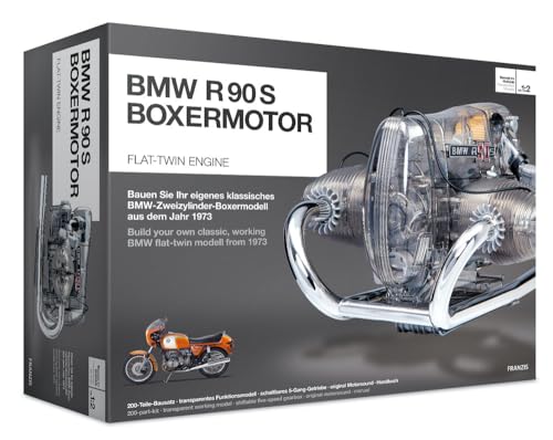 FRANZIS 67009 - BMW R 90 S Boxermotor, originalgetreuer Motorbausatz im Maßstab 1:2, schaltbares 5-Gang-Getriebe, inkl. Soundmodul, Anleitung und 120-seitigem Begleitbuch, Mittel von Franzis