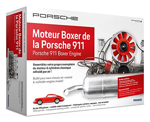 FRANZIS 15099 - Porsche 911 Boxermotor, originalgetreuer Motorbausatz des luftgekühlten 6-Zylinder Motors im Maßstab 1:4, inkl. Soundmodul und 86-seitigem Begleitbuch - französische Ausgabe von Franzis