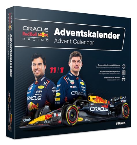 FRANZIS 67235 - Oracle Red Bull Racing Adventskalender - Modellbausatz im Maßstab 1:43, inkl. Soundmodul und 52-seitigem Begleitbuch von Franzis