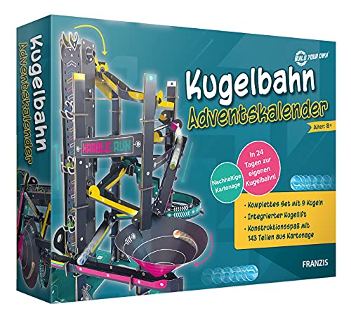 FRANZIS 67300 - Kugelbahn Adventskalender, in 24 Tagen zur eigenen Kugelbahn, Bastelset aus Kartonage, inkl. 9 Kugeln, für Kinder ab 8 Jahren von Franzis