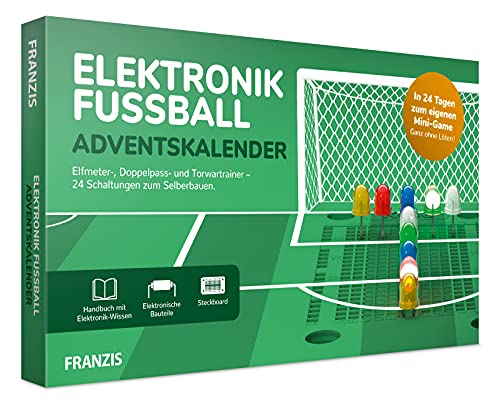 FRANZIS 67333 - Elektronik Fussball Adventskalender, 24 Schaltungen zum Selberbauen, inkl. allen Bauteilen und 30-seitigem Begleitbuch, ohne Löten von Franzis