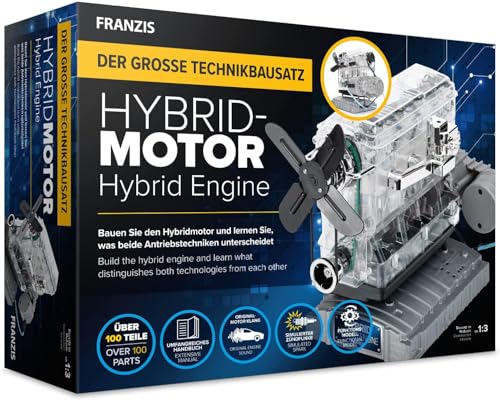 FRANZIS 67157 - Der große Technikbausatz Hybridmotor, originalgetreuer Motorbausatz im Maßstab 1:3, inkl. Soundmodul und 86-seitigem Begleitbuch, Transparent, Mehrfarbig von Franzis