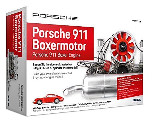 FRANZIS 67140 - Porsche 911 Boxermotor, originalgetreuer Motorbausatz des klassischen, luftgekühlten 6-Zylinder Motors im Maßstab 1:4, inkl. Soundmodul, Anleitung und 86-seitigem Begleitbuch von Franzis