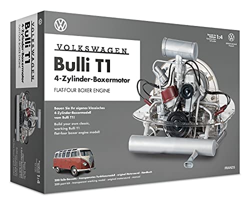 FRANZIS 67152 – Volkswagen VW Bulli T1 Boxermotor, originalgetreuer Motorbausatz des 4-Zylinder Motors im Maßstab 1:4, inkl. Soundmodul, Anleitung und 94-seitigem Begleitbuch von Franzis