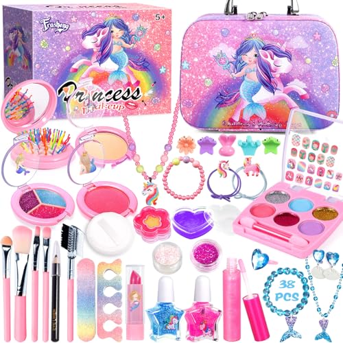 Frasheng Kinderschminke Set Mädchen,38PCS Schminkkoffer Mädchen,Waschbar Make up Spielzeug für Mädchen, Schminke Kinder Mädchen Spielzeug Weihnachts Geburtstag Geschenke für Mädchen 5 6 7 8 9 10 Jahre von Frasheng