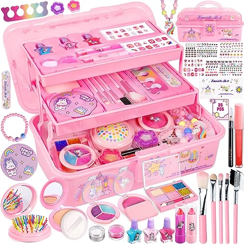 Frasheng Kinderschminke Set Mädchen Schminkkoffer Mädchen, 35 PCS Waschbar Schminke Kinder Make Up Set Mädchen Spielzeug, Mädchen Geschenk Spielzeug ab 3 4 5 6 7 8 9 10 11 12 Jahre Mädchen von Frasheng