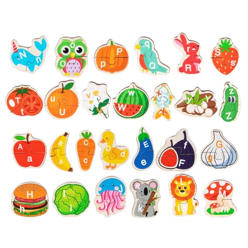 Animal Alphabet Puzzle - Colorful Wooden Jigsaw Puzzle for Kids, Fun Animal Shapes Matching Game, Alphabet Learning Blocks Educational Toy Colorful Animal Alphabet Puzzle - Wooden Jigsaw Puzzle, Funn von Fravsiu