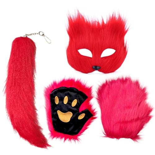 Animal Cat Masque, Animal Wolf Costume, Halloween Dress-Up Masks, Furry Animal Masque, Plush Tail and Gloves Costume, Full Face Animal Masquerade for Adult von Fravsiu