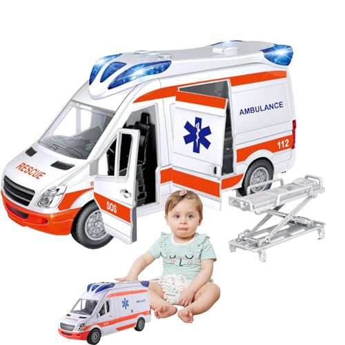 Fahrzeug-Spielzeugauto, Rettungsfahrzeug-Spielzeug, Indoor-Spielhaus-Spielzeug, Krankenwagen-Spielzeug-LKW, mit Trage, Krankenwagen-Spielzeugauto für Kinder und Kinder, Krankenwagen-Spielhaus-Spielzeu von Fravsiu