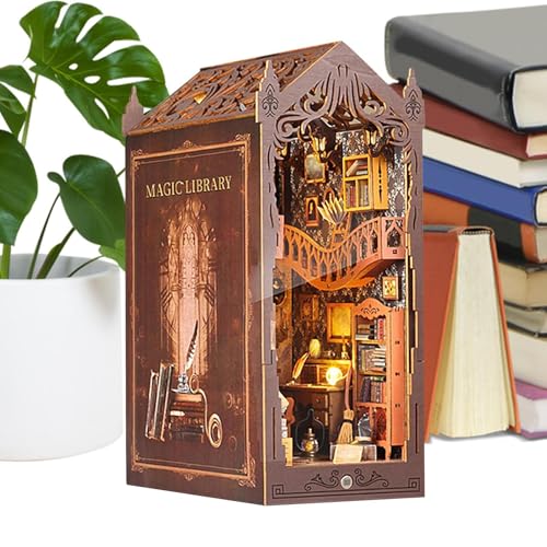 Fravsiu Book Nook Kit, Book Nook, Book Nook Kits für Erwachsene, hölzerne Book Nook, Miniatur-Book Nook, 3D-Holz-Miniatur-Book Nook Kit für Anfänger für Wohnzimmer- und Arbeitszimmerdekoration von Fravsiu