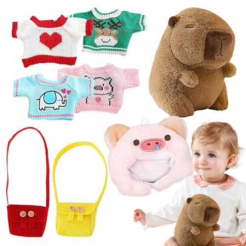 Fravsiu Capybara Plush Doll, Small Capybara with Clothes, Cute Capybara Stuffed Toy, 9.84 Inch Capybara Plush with Accessories, Capybara Stuffed Animal for Kids Birthday von Fravsiu