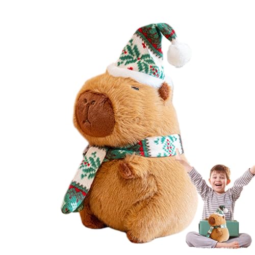 Fravsiu Christmas Capybara Plush, Cute Animal Doll, Stuffed Animal Toy, Plush Doll with Hat, Cute Animal Plush Doll Christmas Capybara Plush with Hat and Scarf for Holiday Decor von Fravsiu