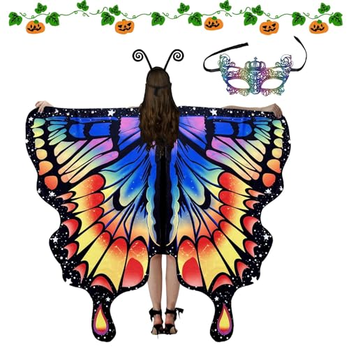 Fravsiu Halloween-Schmetterlingskostüm, Umhang mit Schmetterlingsflügel für Damen, Damenkostüm mit weichem Schalumhang, Halloween-Umhang, Halloween-Kostüme "Fairy Wing Dress Up" von Fravsiu