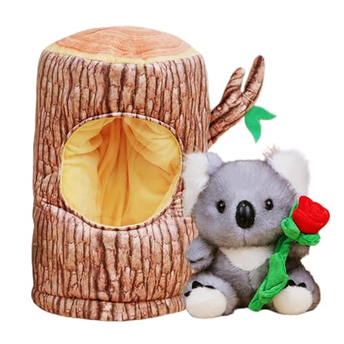 Fravsiu Koala Plüschpuppe Koala Puppe | Schlafender Begleiter mit Rose und Baumstamm | 11 Zoll Koala Puppe für Zuhause, Auto, Bett, Schreibtisch, Zimmer, von Fravsiu