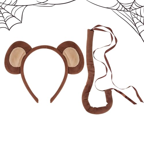 Fravsiu Monkey Kostüm Accessoires Halloween Monkey Ears and Tail Set Animal Ears Cosplay Kostüm Kit Fashionable Monkey Kostüm Accessoires Comfortable Monkey Ears and Tail von Fravsiu