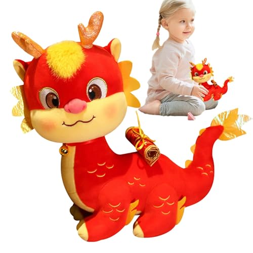 Fravsiu Neujahrs-Drachen-Plüschtier,Jahr des Drachen-Stofftier,2024 Chinesisches Neujahrstier-Maskottchen-Plüschtier - Glücksdrachen-Puppe, Zwölf Tierkreis-Maskottchen-Spielzeuge, Gedenk-Plüschtiere von Fravsiu