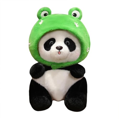 Fravsiu Panda Soft Toy Panda Plush Panda Plush Toy, Giant Stuffed Panda, Cute Frog Headwear, Cartoon Stuffed Toy, Soothing Plush Toys, Soft Sleeping and Soothing Panda Plush for Car and Home Use von Fravsiu