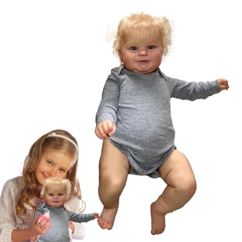 Fravsiu Reborn Doll Toddler, 20 Inch Reborn Doll with Curly Blond Hair | Realistic Soft Silicone Handmade Poseable Toddler Doll | Ideal for Kids Age 3+ | Cherished Reborn Baby Toy von Fravsiu