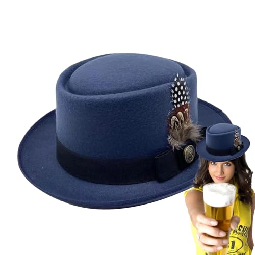 Fravsiu Schwarze Melone, Oktoberfest-Hut-Kostüm - Deutscher Hut,Oktoberfest-Outfits für Damen, Oktoberfest-Kostümzubehör mit Federn, Emblemen, für das Oktoberfest, Volksfeste für Erwachsene von Fravsiu