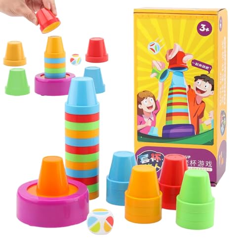 Fravsiu Speed-Stapelbecher, Balance-Spiel, Turm, schnelles Stapelspiel für Becher, interaktives Stapelbecher-Set, buntes Stapelbecher-Set, pädagogisches Stapelspiel, Hand-Augen-Koordinationsspiel von Fravsiu