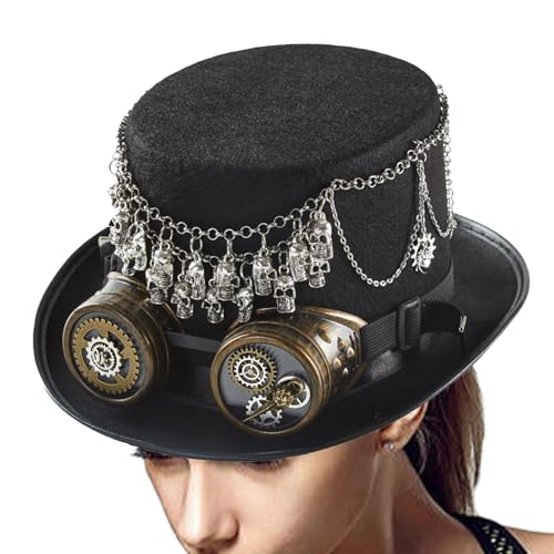 Fravsiu Steampunk Hut, Steampunk Hüte Damen - Gothic Cap Mit Brille - Steampunk Zylinder Hut Damen Mit Abnehmbarer Brille Halloween Vintage Hut Für Party In von Fravsiu