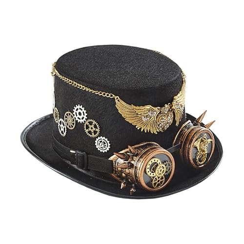 Fravsiu Western Jazz Hut, Steampunk Hut mit Brille - Robuster und leichter Steampunk Hut | Halloween-Kostüme mit verstellbarem Riemen Gentleman-Kostüm für Karneval Cosplay von Fravsiu