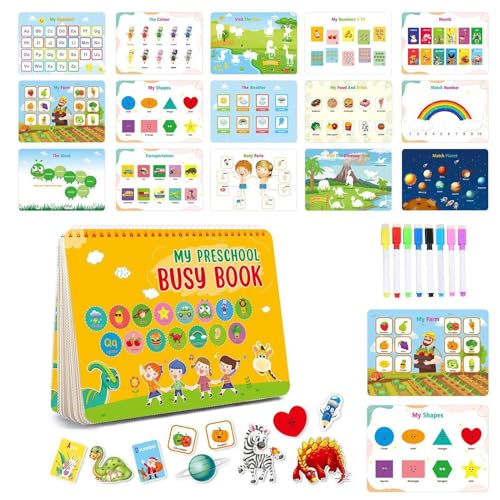 Preschool Busy Book With 15 Engaging Topics for Toddler Learning, Colorful Kindergarten Activity Book Designed For Kids Ages 3+, Perfect Educational Toy 15-Topic Toddler Learning Busy Book For Prescho von Fravsiu