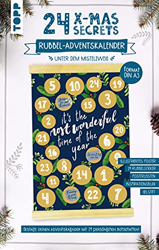 24 X-Mas Secrets - Rubbel-Adventskalender - Unter dem Mistelzweig: Gestalte deinen Adventskalender mit 24 persönlichen Botschaften! Mit illustriertem, Inspirationsbuch mit 240 Ideen und Gelstift von Frech