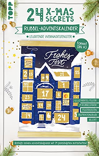 24 X-Mas Secrets - Rubbel-Adventskalender - Leuchtende Weihnachtsfenster: Gestalte deinen Adventskalender mit 24 persönlichen Botschaften! Mit Poster, Inspirationsbuch mit 240 Ideen, Gelstift von Frech