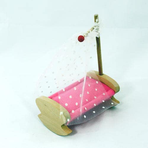 Puppenbett - Puppenwiege mit Himmel - Puppenwiege aus Holz - Puppenwippe - Schaukelwiege Puppe - Puppenwagen rosé passend zum Möbelset für Puppenhaus Holz FREDA von Freda