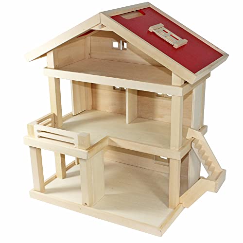 Villa Freda Puppenhaus aus Holz mit 3 Etagen Tragegriff 46 x 35 x 58 cm (B x T x H) von Freda