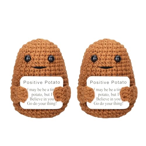 2PCs Pocket Hug Positive Kartoffel, Positive Potato Glücksbringer, Kreative Strickwolle Kartoffel Puppe mit Positiver Energiekarte, Mutmacher Glücksbringer Prüfung Geschenk für Freund Kollegen von FreeSkill