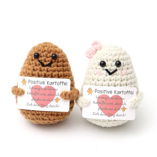 2PCs Pocket Hug Positive Kartoffel, Positive Potato Glücksbringer, Kreative Strickwolle Kartoffel Puppe mit Positiver Energiekarte, Mutmacher Glücksbringer Prüfung Geschenk für Freund Kollegen von FreeSkill