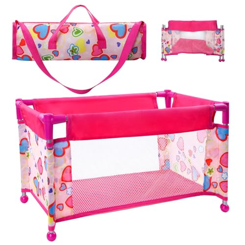 Puppenbett - Puppen Bett Spielzeug - Puppenreisebett - Puppen Reisebett,Puppen Zubehör,Reisebett mit Tasche und Zubehör,Rollenspiel Geschenke für Kleinkinder Mädchen und Jungen von FreeSkill