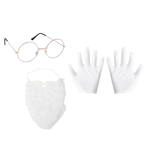 Freebily 2/3/4Pcs Weihnachtsmann Kostüm Zubehör Set Santa Claus Brille Handglocke Handschuhe Fake Schurrbart Weihnachtsmann Gürtel Nikolaus Cosplay Fasching Typ A One Size von Freebily