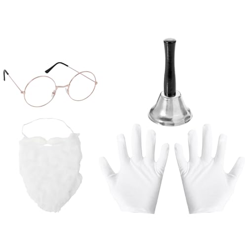 Freebily 2/3/4Pcs Weihnachtsmann Kostüm Zubehör Set Santa Claus Brille Handglocke Handschuhe Fake Schurrbart Weihnachtsmann Gürtel Nikolaus Cosplay Fasching Typ G One Size von Freebily