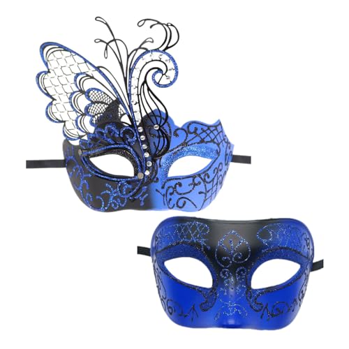 Freebily 2PCS Unisex Maskerade Masken Glänzend Paar Venezianische Maske Vintage Halbgesicht Maske für Karneval Maskerade Party Halloween Blau One Size von Freebily