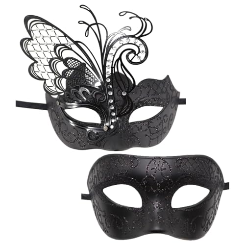 Freebily 2PCS Unisex Maskerade Masken Glänzend Paar Venezianische Maske Vintage Halbgesicht Maske für Karneval Maskerade Party Halloween Schwarz One Size von Freebily