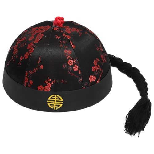 Freebily Chinesischer Kaiserhut mit Zopf Retro Prinzenhut Orientalischer Hut Performance-Hut Kopfbedeckung Kaiser Cosplay Schwarz Rot L von Freebily