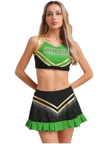Freebily Damen Cheerleading Kostüm American Fußball Berufe Kostüm Karneval Halloween Party Tanzkleidung Pailletten Crop Tank Top Rock Grün XXL Freebily Damen Cheerleading Kostüm American Fußball Berufe Kostüm Karneval Halloween Party Tanzkleidung Pailletten Crop Tank Top Rock Grün XXL von Freebily