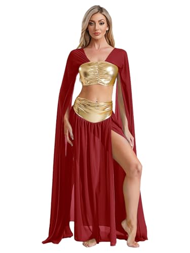 Freebily Damen Cleopatra Kostüm Faschingskostüme Ägypten Göttin Karneval Halloween Party Cosplay Kleid Für Erwachsene Burgundy L von Freebily