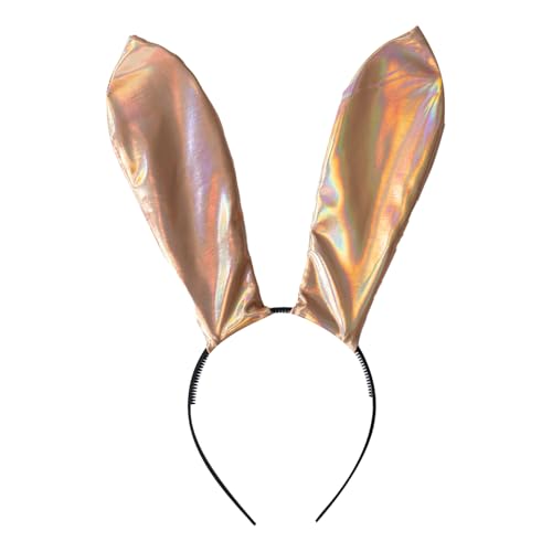 Freebily Damen Hasenohren Stirnband Ostern Kaninchenohren Haarreife Lolita Bunny Haarschmuck Fascinator für Halloween Clubwear Nachtclub Gold One Size von Freebily