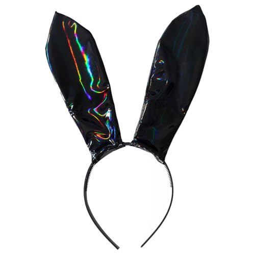 Freebily Damen Hasenohren Stirnband Ostern Kaninchenohren Haarreife Lolita Bunny Haarschmuck Fascinator für Halloween Clubwear Nachtclub Schwarz A One Size von Freebily