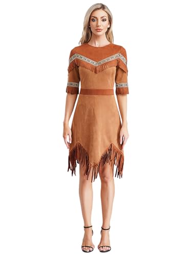 Freebily Damen Indianer Kostüm Fransenkleid Ureinwohner Häuptlingstochter Prinzessin Kostüm Karneval Halloween Braun S Freebily Damen Indianer Kostüm Fransenkleid Ureinwohner Häuptlingstochter Prinzessin Kostüm Karneval Halloween Braun S von Freebily