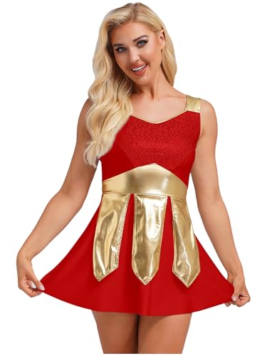Freebily Damen Kostüm Gladiatorin Römische Kriegerin Kleid Glitzer Kriegerische Wappenrock-optik Erwachsene Karneval Faschingskostüme Rot XXL Freebily Damen Kostüm Gladiatorin Römische Kriegerin Kleid Glitzer Kriegerische Wappenrock-optik Erwachsene Karneval Faschingskostüme Rot XXL von Freebily